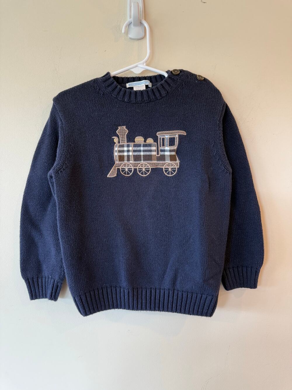 Janie and Jack Sweater Boys 3 Navy Embroidered Train Cotton Elbow Patches Preppy
